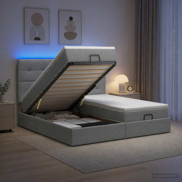 Pat Ottoman cu Saltea și LED Gri deschis 200 x 200 cm Țesătură WALTI