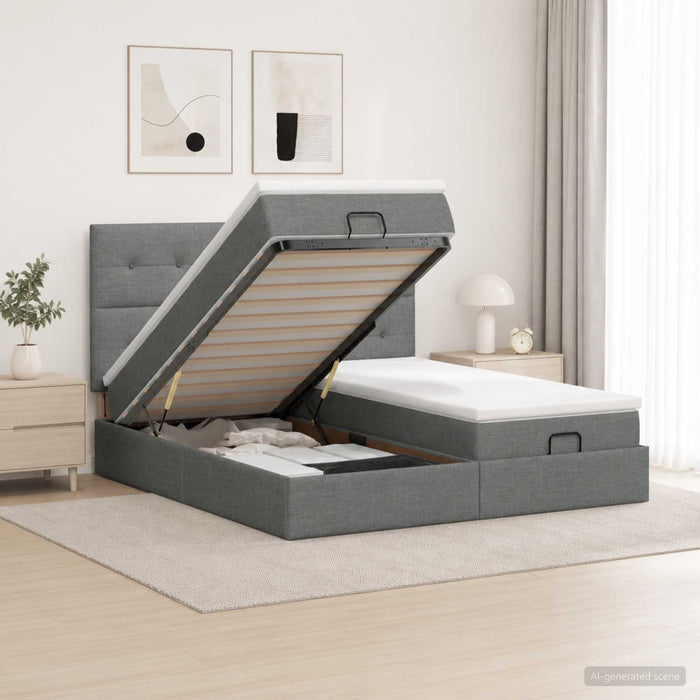 Pat ottoman cu saltea cu headboard 2 buc. Gri închis Țesătură WALTI