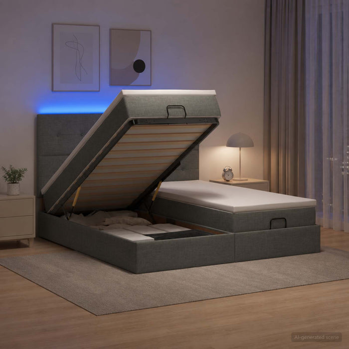 Pat Ottoman cu Saltea și LED Gri închis 180 x 200 cm Țesătură WALTI