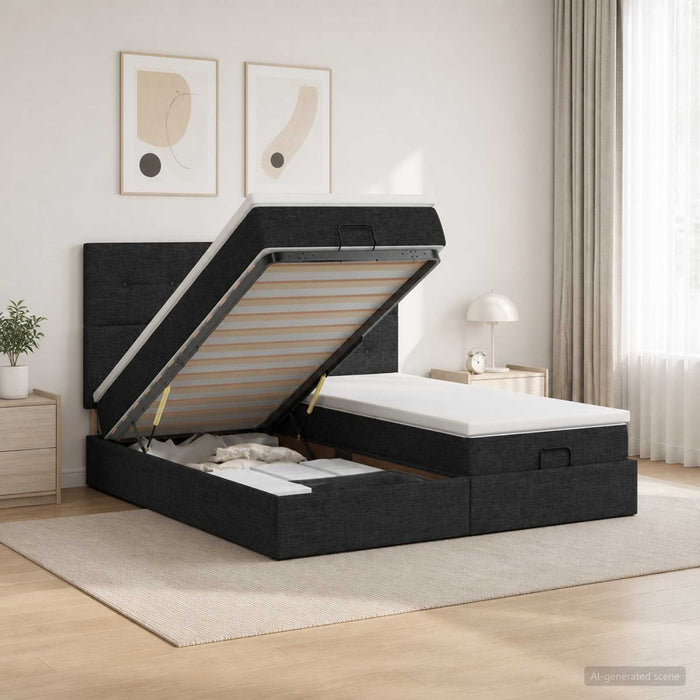Pat ottoman cu saltea cu headboard 2 buc. Negru Țesătură - WALTI WALTI