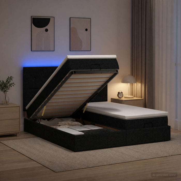 Pat Ottoman cu Saltea și LED Negru 200 x 200 cm Țesătură - WALTI WALTI