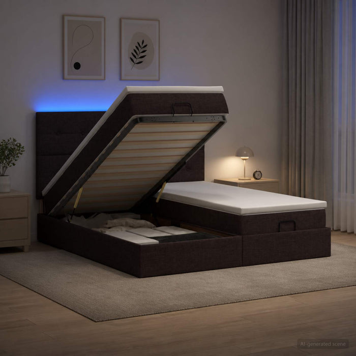 Pat Ottoman cu Saltea și LED Maro închis 200 x 200 cm Țesătură WALTI