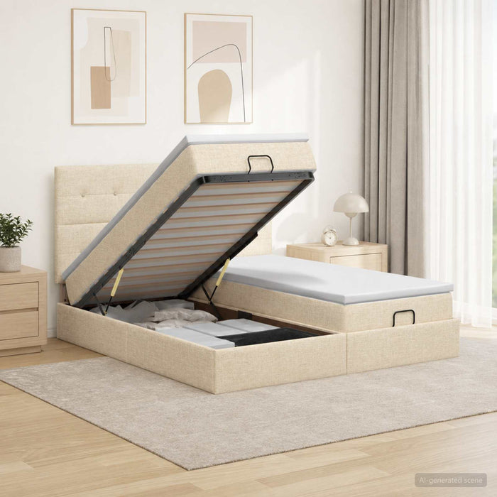Pat ottoman cu saltea cu headboard 2 buc. Crem Țesătură WALTI