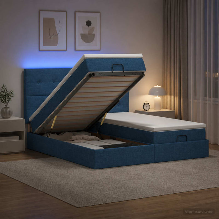 Pat Ottoman cu Saltea și LED albastru 180 x 200 cm Țesătură WALTI