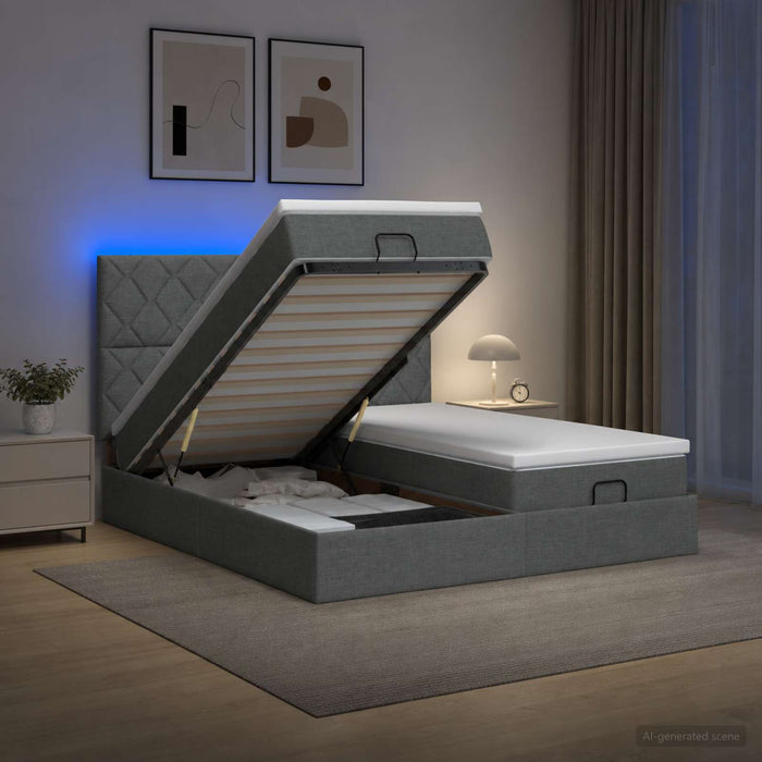 Pat Ottoman cu Saltea și LED Gri închis 160 x 200 cm Țesătură WALTI