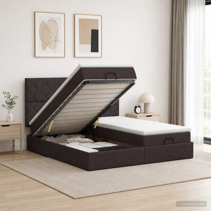 Pat Ottoman cu Saltea și LED Maro închis 200 x 200 cm Țesătură WALTI