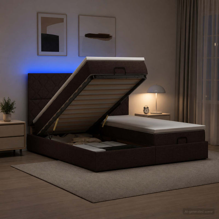 Pat Ottoman cu Saltea și LED Maro închis 180 x 200 cm Țesătură WALTI