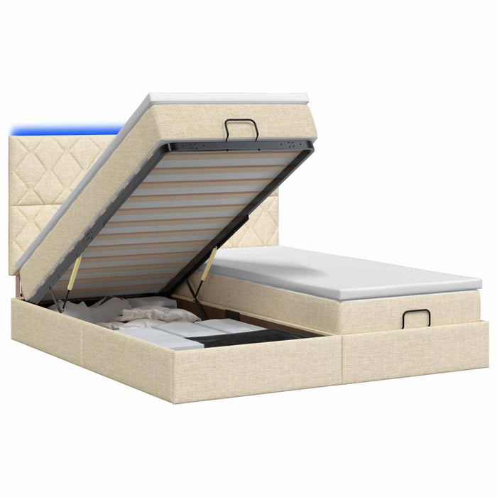 Pat Ottoman cu Saltea și LED Crem 180 x 200 cm Țesătură WALTI