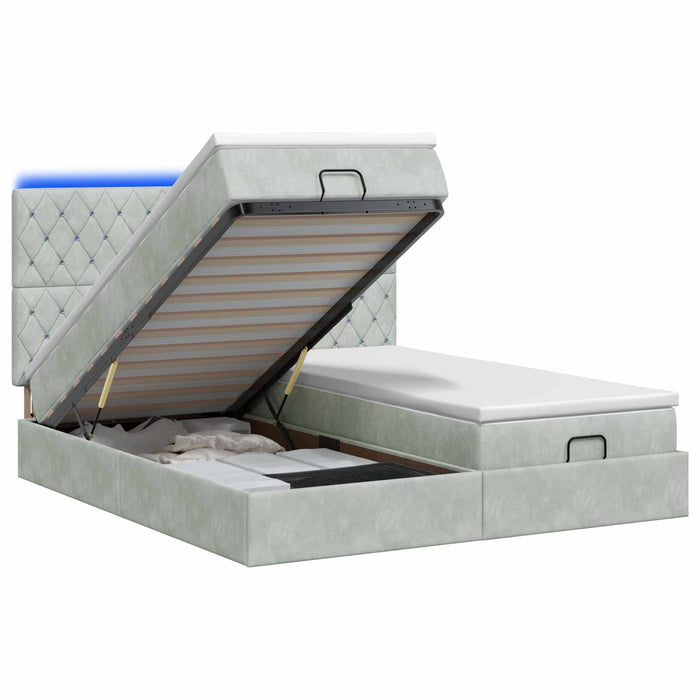 Pat Ottoman cu Saltea și LED Gri deschis 160 x 200 cm Catifea WALTI