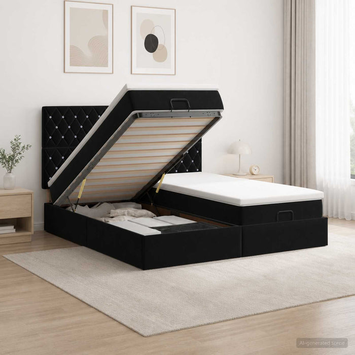 Pat ottoman cu saltea cu headboard 2 buc. Negru Catifea - WALTI WALTI