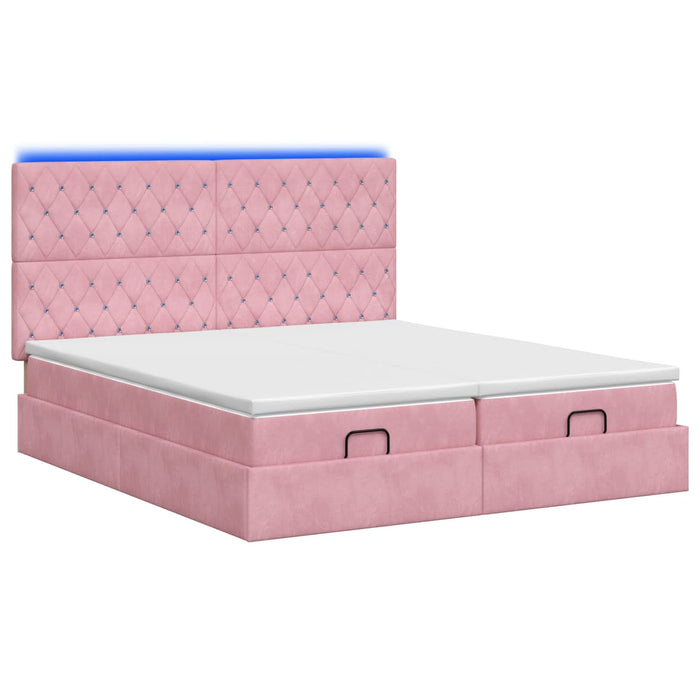 Pat Ottoman cu Saltea și LED Roz 160 x 200 cm Catifea WALTI