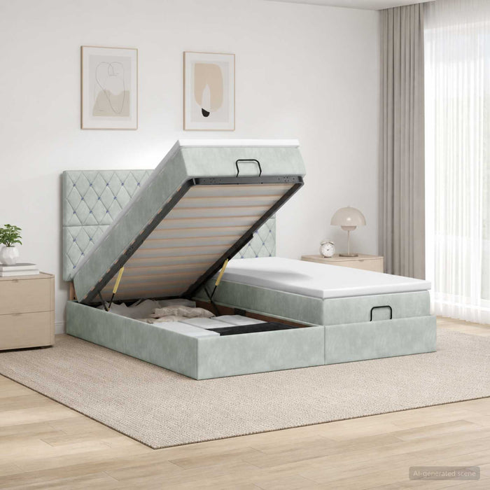 Pat ottoman cu saltea cu headboard 2 buc. Gri deschis Catifea - WALTI WALTI
