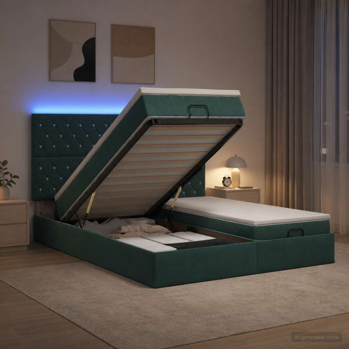 Pat Ottoman cu Saltea și LED Verde închis 180 x 200 cm Catifea - WALTI WALTI