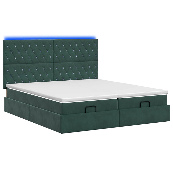 Pat Ottoman cu Saltea și LED Verde închis 180 x 200 cm Catifea - WALTI WALTI