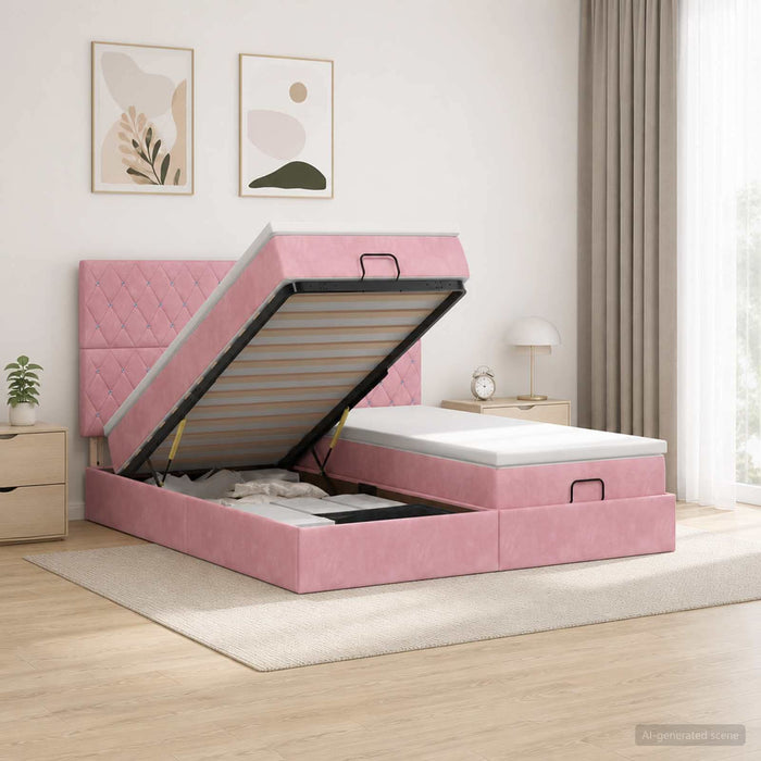 Pat Ottoman cu Saltea și LED Roz 160 x 200 cm Catifea WALTI