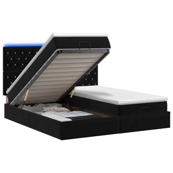 Pat Ottoman cu Saltea și LED Negru 200 x 200 cm Catifea WALTI