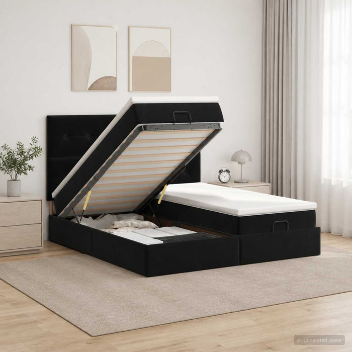 Pat Ottoman cu Saltea și LED Negru 160 x 200 cm Catifea WALTI
