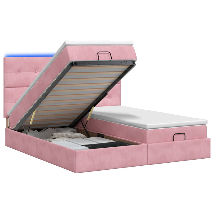 Pat Ottoman cu Saltea și LED Roz 160 x 200 cm Catifea WALTI