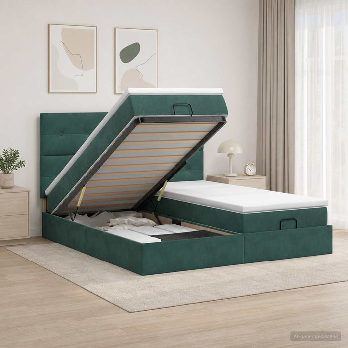 Pat ottoman cu saltea cu headboard 2 buc. Verde închis Catifea - WALTI WALTI