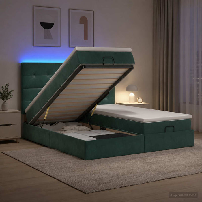 Pat Ottoman cu Saltea și LED Verde închis 160 x 200 cm Catifea WALTI