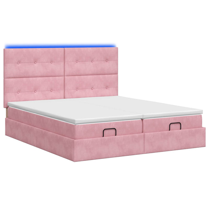 Pat Ottoman cu Saltea și LED Roz 180 x 200 cm Catifea WALTI