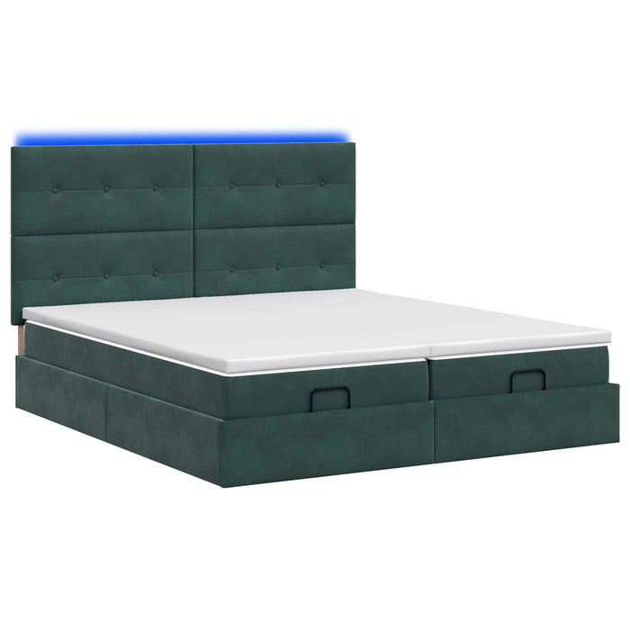 Pat Ottoman cu Saltea și LED Verde închis 200 x 200 cm Catifea WALTI