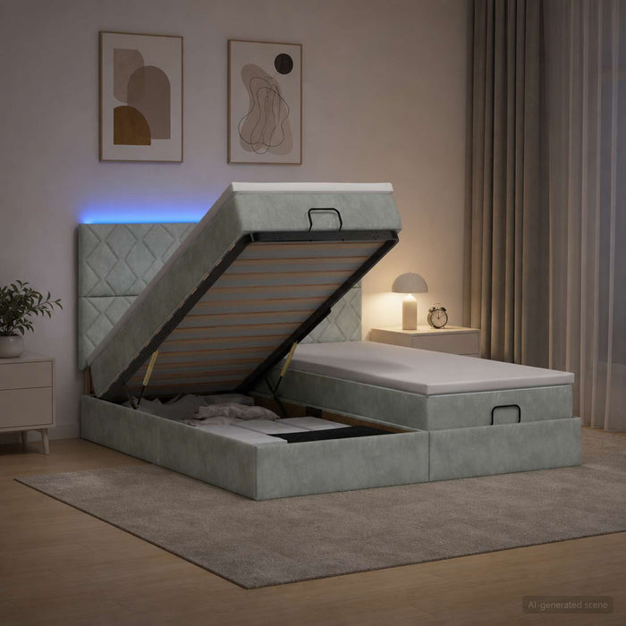 Pat Ottoman cu Saltea și LED Gri deschis 200 x 200 cm Catifea - WALTI WALTI