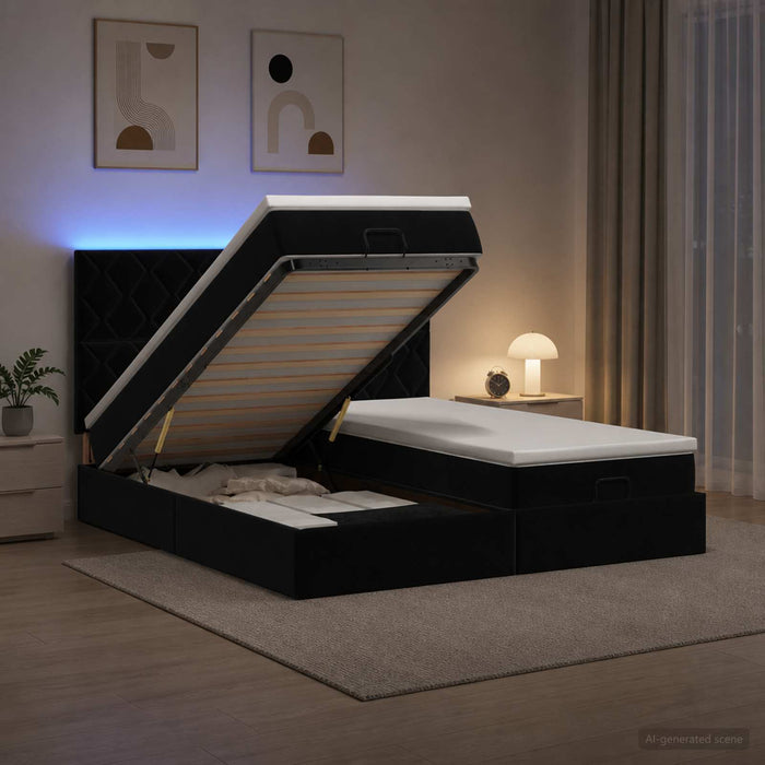 Pat Ottoman cu Saltea și LED Negru 160 x 200 cm Catifea - WALTI WALTI