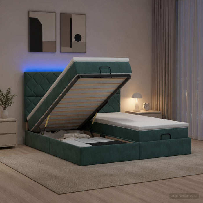 Pat Ottoman cu Saltea și LED Verde închis 180 x 200 cm Catifea WALTI