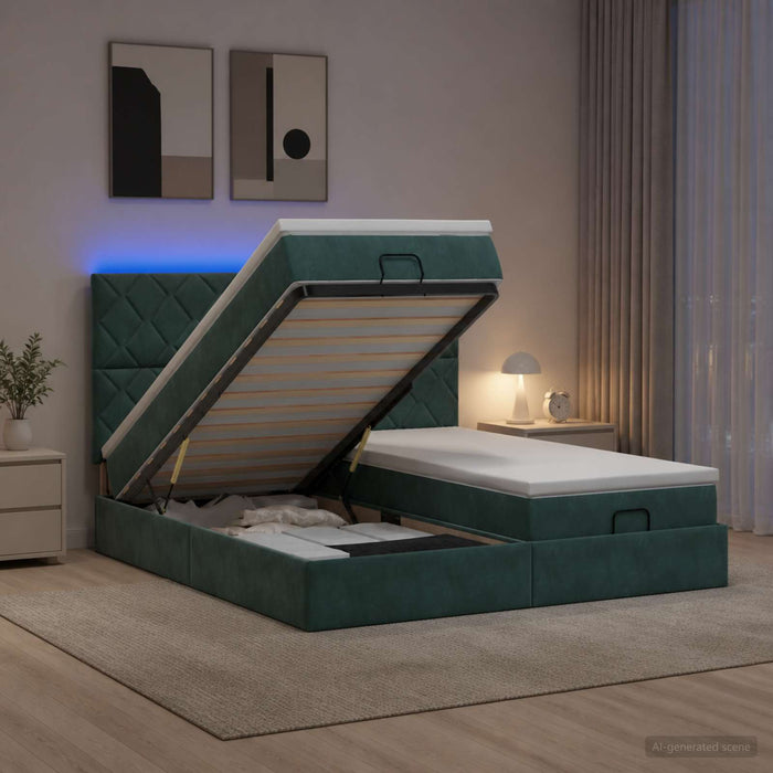 Pat Ottoman cu Saltea și LED Verde închis 200 x 200 cm Catifea WALTI