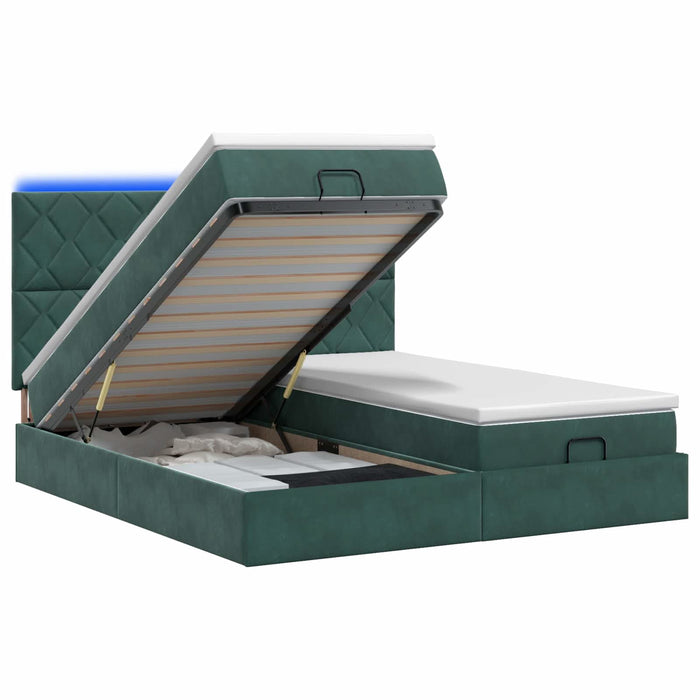 Pat Ottoman cu Saltea și LED Verde închis 180 x 200 cm Catifea WALTI