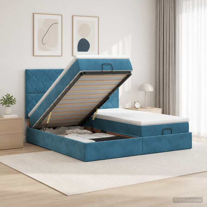 Pat Ottoman cu Saltea și LED Albastru închis 160 x 200 cm WALTI