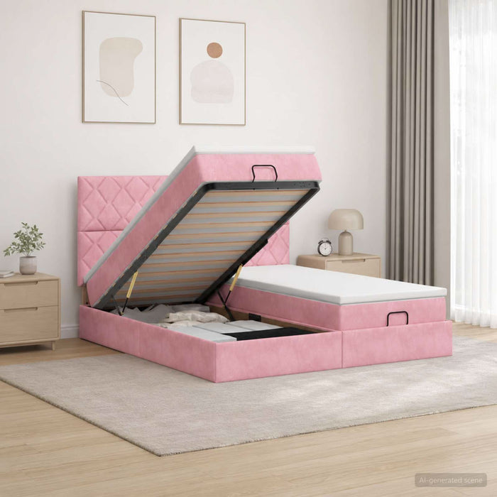 Pat ottoman cu saltea cu headboard 2 buc. Roz Catifea - WALTI WALTI