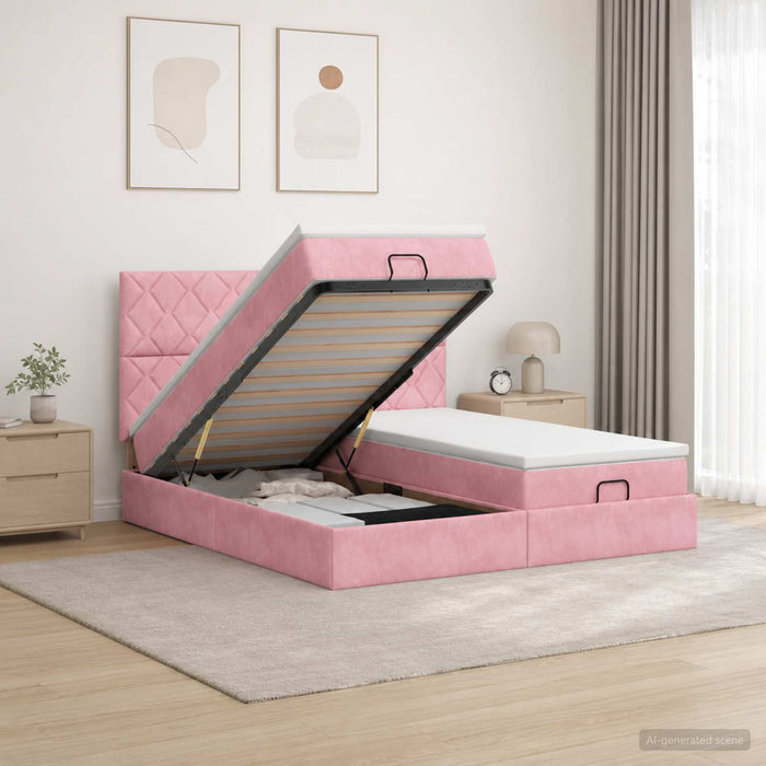 Pat Ottoman cu Saltea și LED Roz 160 x 200 cm Catifea - WALTI WALTI