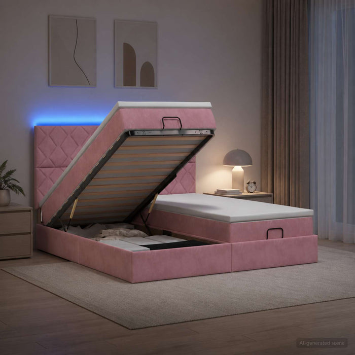 Pat Ottoman cu Saltea și LED Roz 160 x 200 cm Catifea - WALTI WALTI