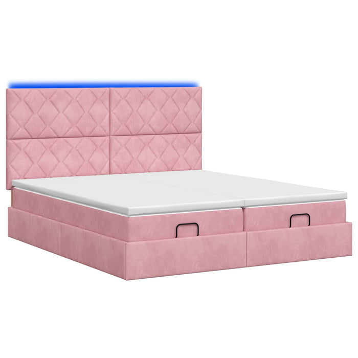 Pat Ottoman cu Saltea și LED Roz 180 x 200 cm Catifea WALTI