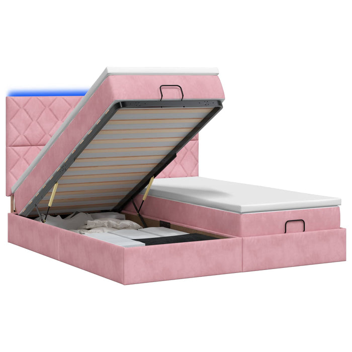 Pat Ottoman cu Saltea și LED Roz 200 x 200 cm Catifea WALTI