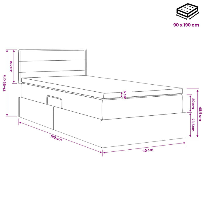 Pat cu saltea și spațiu de depozitare Gri deschis 90 x 190 cm WALTI