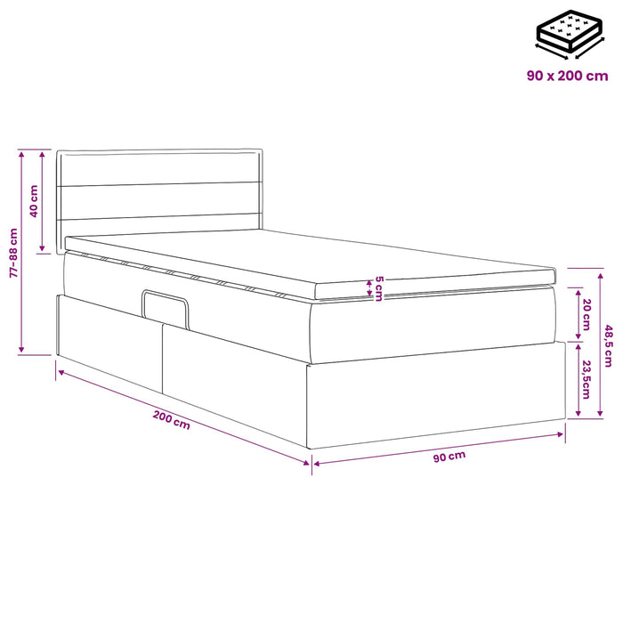 Pat cu saltea și spațiu de depozitare Crem 90 x 200 cm WALTI