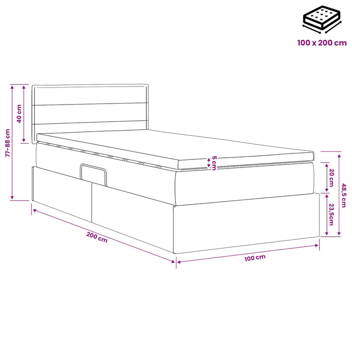 Pat cu saltea și spațiu de depozitare albastru 100 x 200 cm WALTI