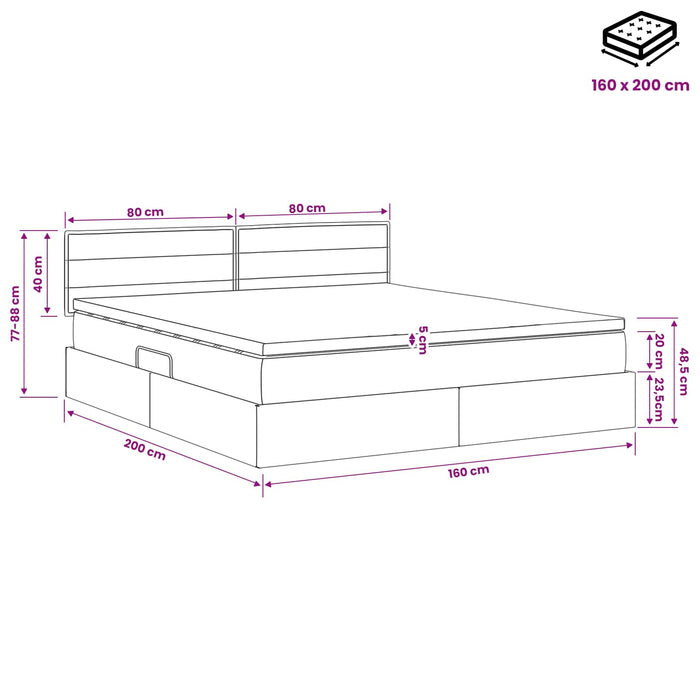 Pat cu saltea și spațiu de depozitare Negru 160 x 200 cm WALTI