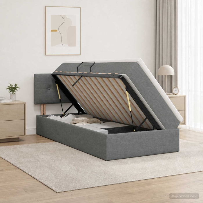 Pat cu LED și saltea Gri închis 90 x 190 cm Țesătură WALTI