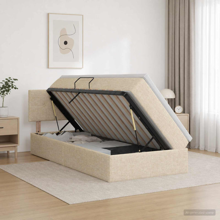 Pat cu LED și saltea Crem 100 x 200 cm Țesătură WALTI