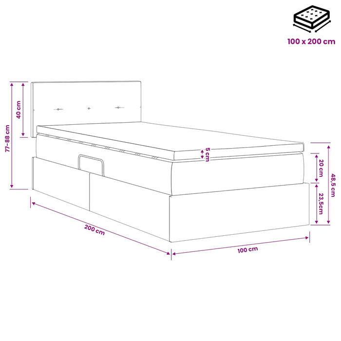 Pat cu saltea și spațiu de depozitare Gri închis 100 x 200 cm WALTI