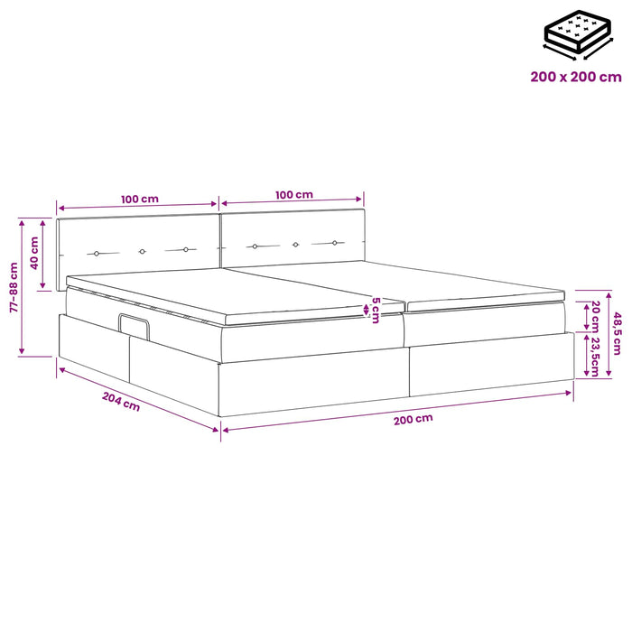 Pat cu saltea și spațiu de depozitare Crem 200 x 200 cm Catifea WALTI