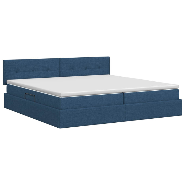 Pat cu saltea și spațiu de depozitare albastru 200 x 200 cm WALTI