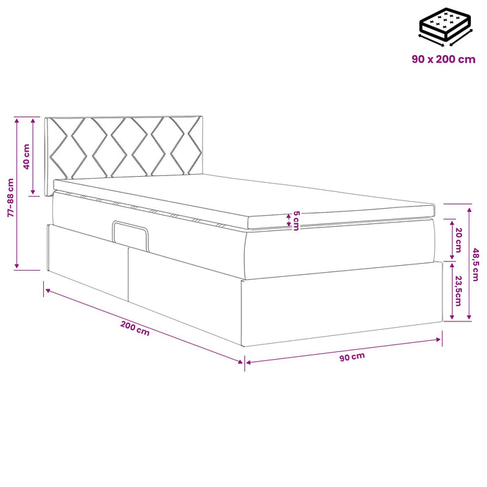 Pat cu saltea și spațiu de depozitare Gri deschis 90 x 200 cm WALTI