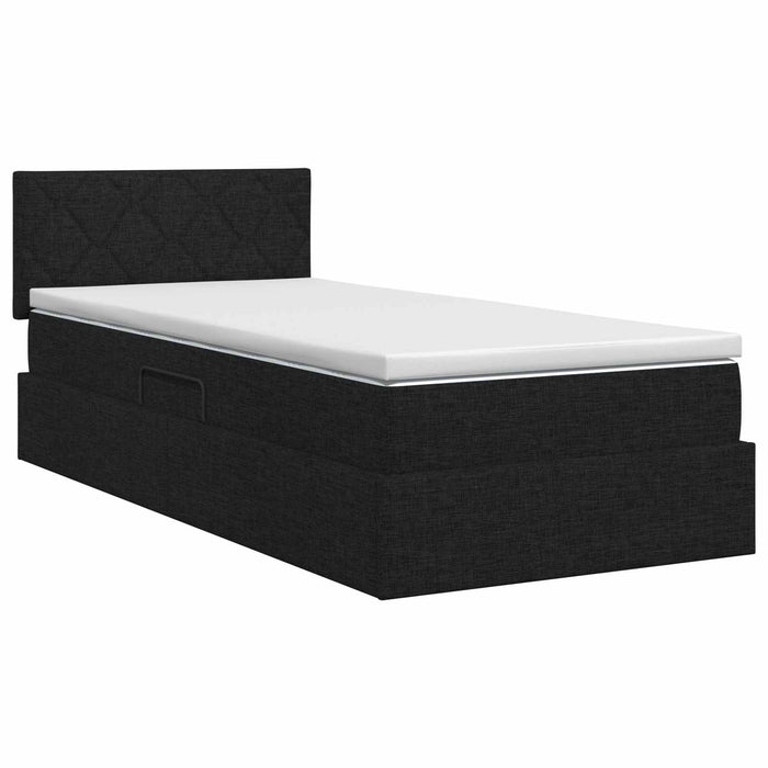 Pat cu saltea și spațiu de depozitare Negru 100 x 200 cm WALTI