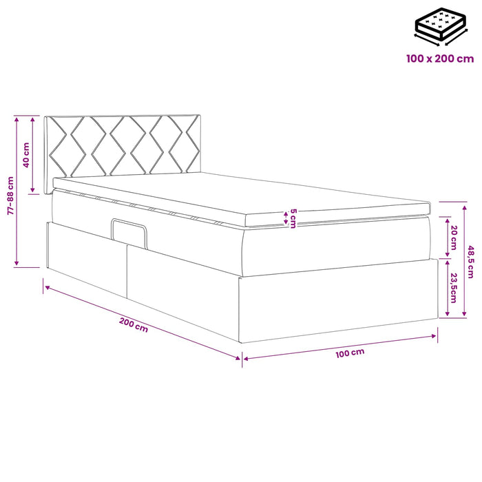 Pat cu saltea și spațiu de depozitare albastru 100 x 200 cm WALTI
