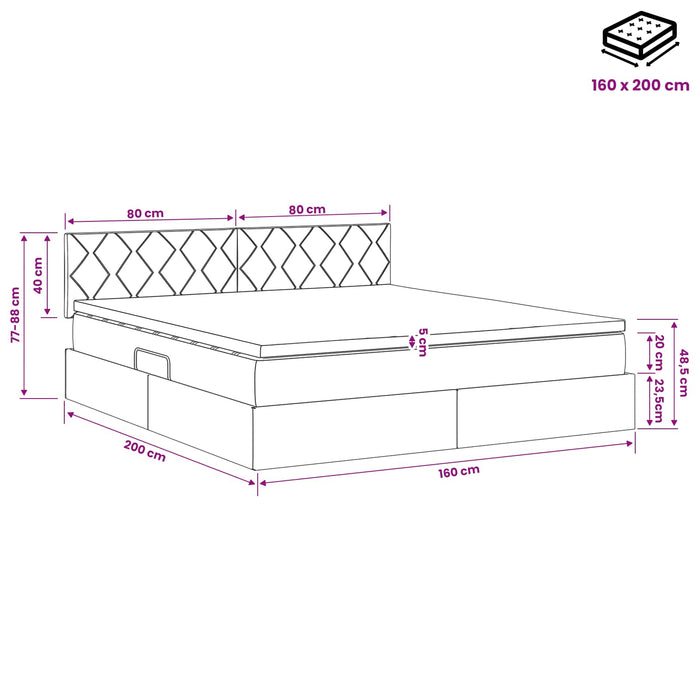 Pat cu saltea și spațiu de depozitare Gri închis 160 x 200 cm WALTI